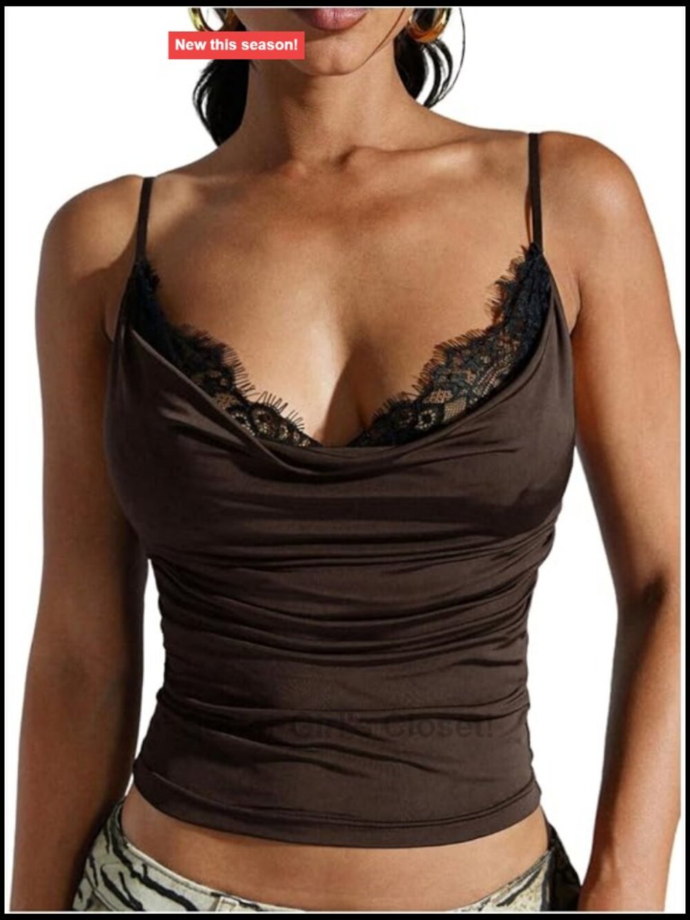 Lace Cami Top Cowl Neck Spaghetti Strap Y2K Slim Fit Party Sleeveless